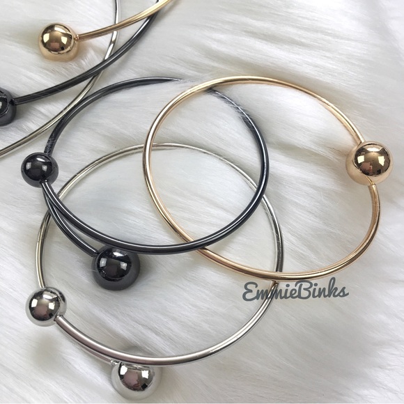 New Unique 2 Piece Metal Ball Open Collar Necklace & Bracelet Set - Picture 14 of 16